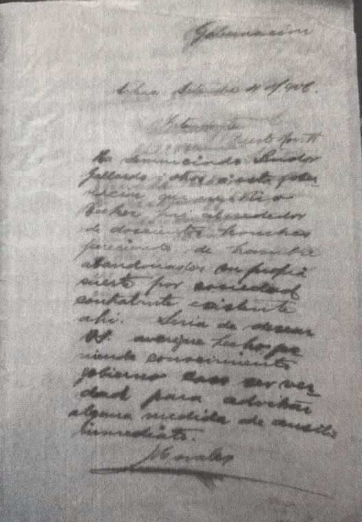 Thumb telegrama del gobernador morales dirigido al intendente de llannquihue 4 de septiembre de 1906